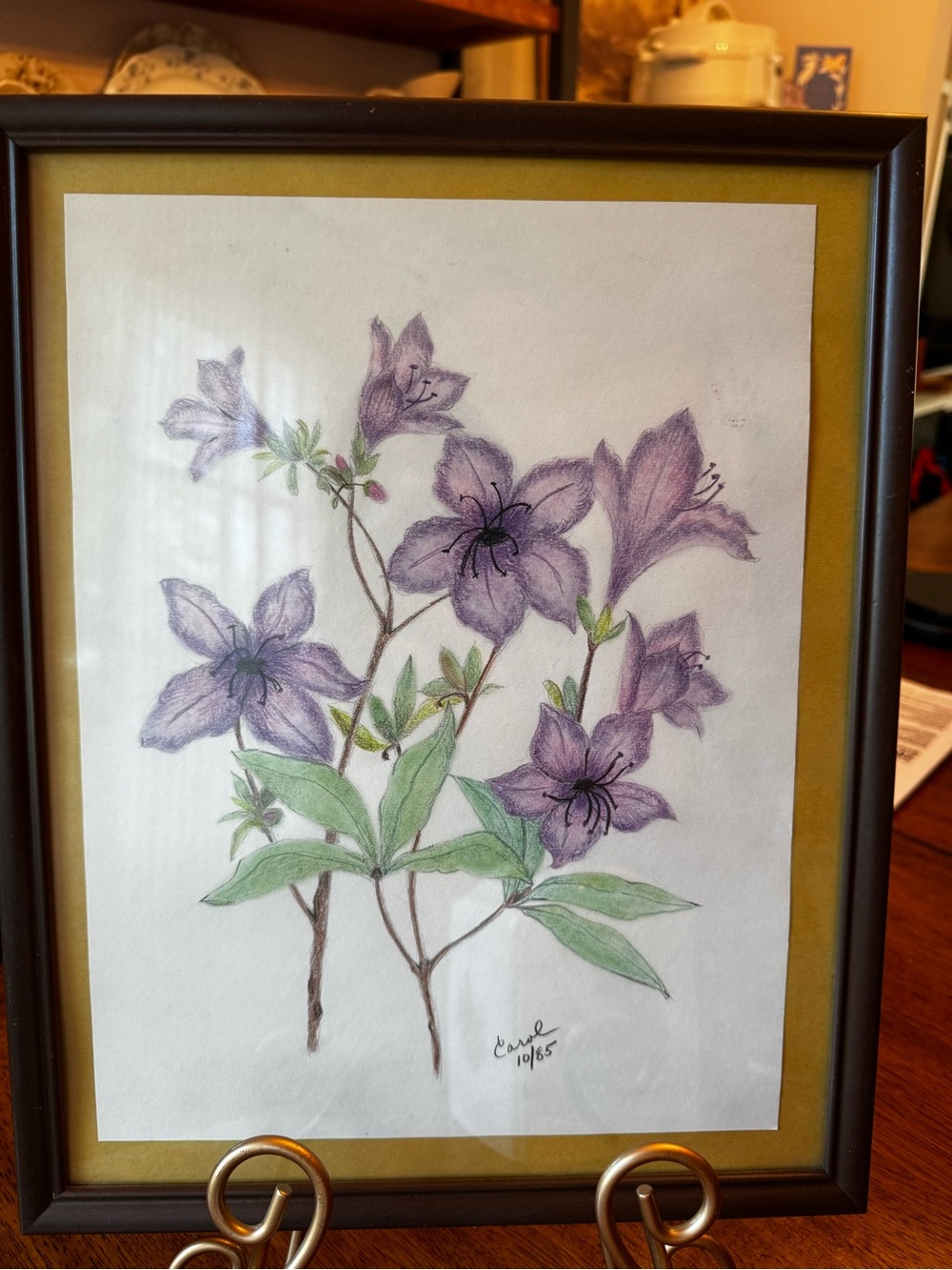 1985 Wild Violets Original Oil Pastel signed Art Framed